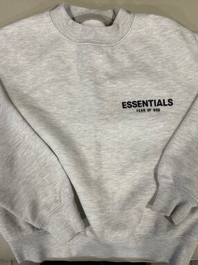 ESSENTIALS Light Gray Crewneck Sweatshirt with Chest Logo